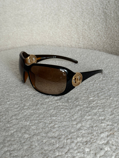2000s Chanel Oversized Shield Sunglasses | O/S, Brown