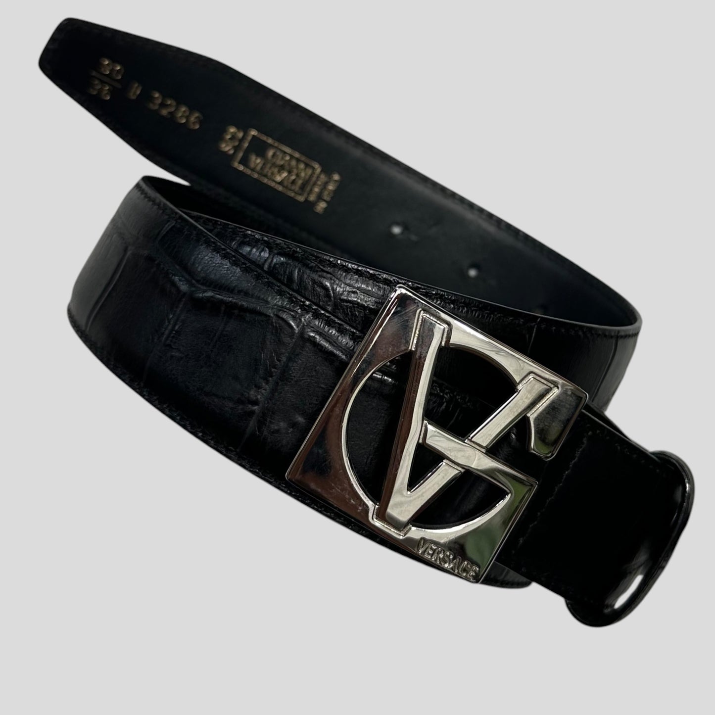 Gianni Versace 90’s Alligator Leather GV Buckle Belt | O/S, Multicoloured