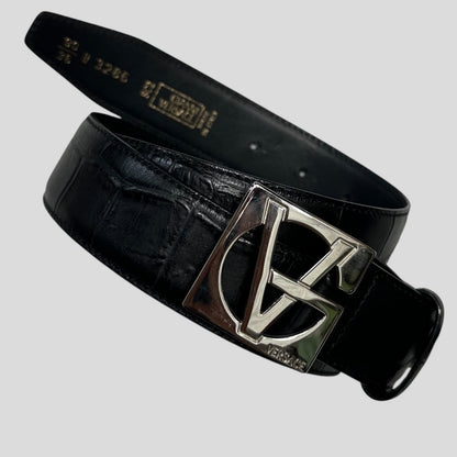 Gianni Versace 90’s Alligator Leather GV Buckle Belt | O/S, Multicoloured