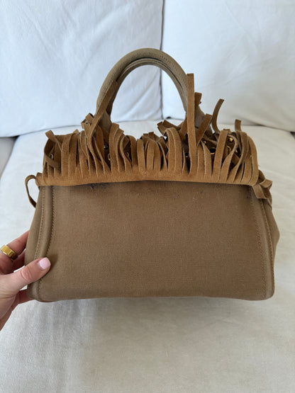RARE 2010s Prada Grommet Suede Frill Handbag | O/S, Brown