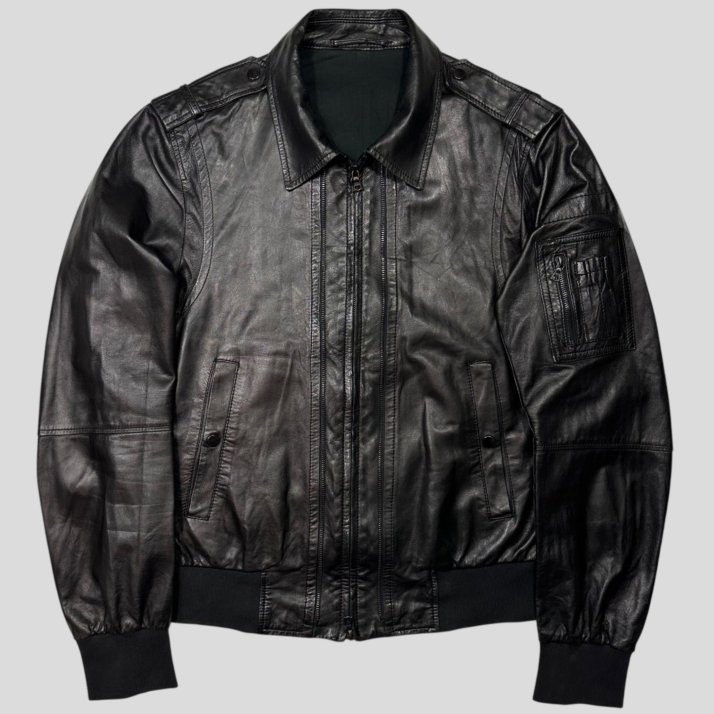 Neil Barrett 00’s Multi Zip Detailed Leather Flight Jacket - M