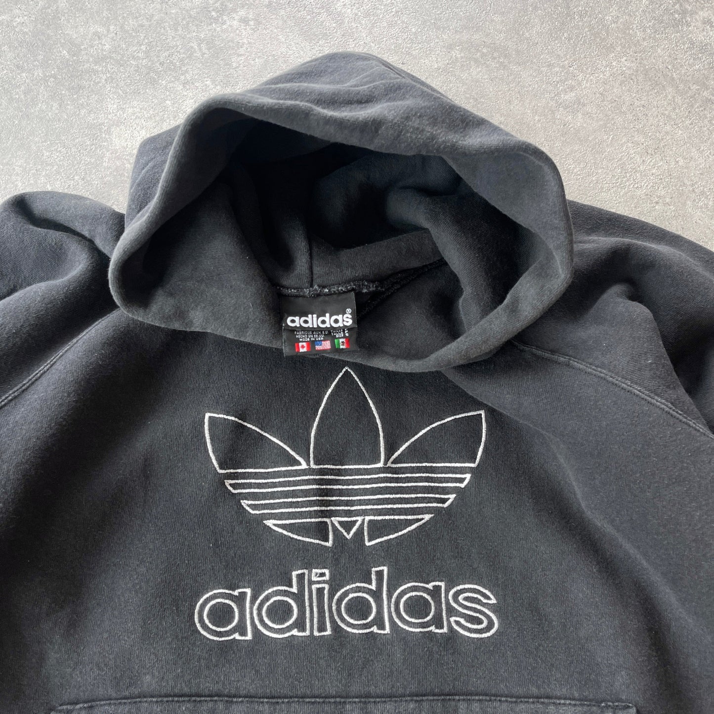 Adidas RARE 1990s heavyweight embroidered hoodie (M)