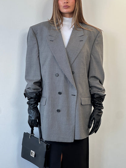 Christian Dior Monsieur 1980s pure wool houndstooth blazer, 44R/XL, with classic tailored fit and bold black and white pattern.