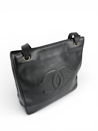 Vintage 1994 Chanel CC Black Caviar Leather Tote Bag | O/S, Multicoloured