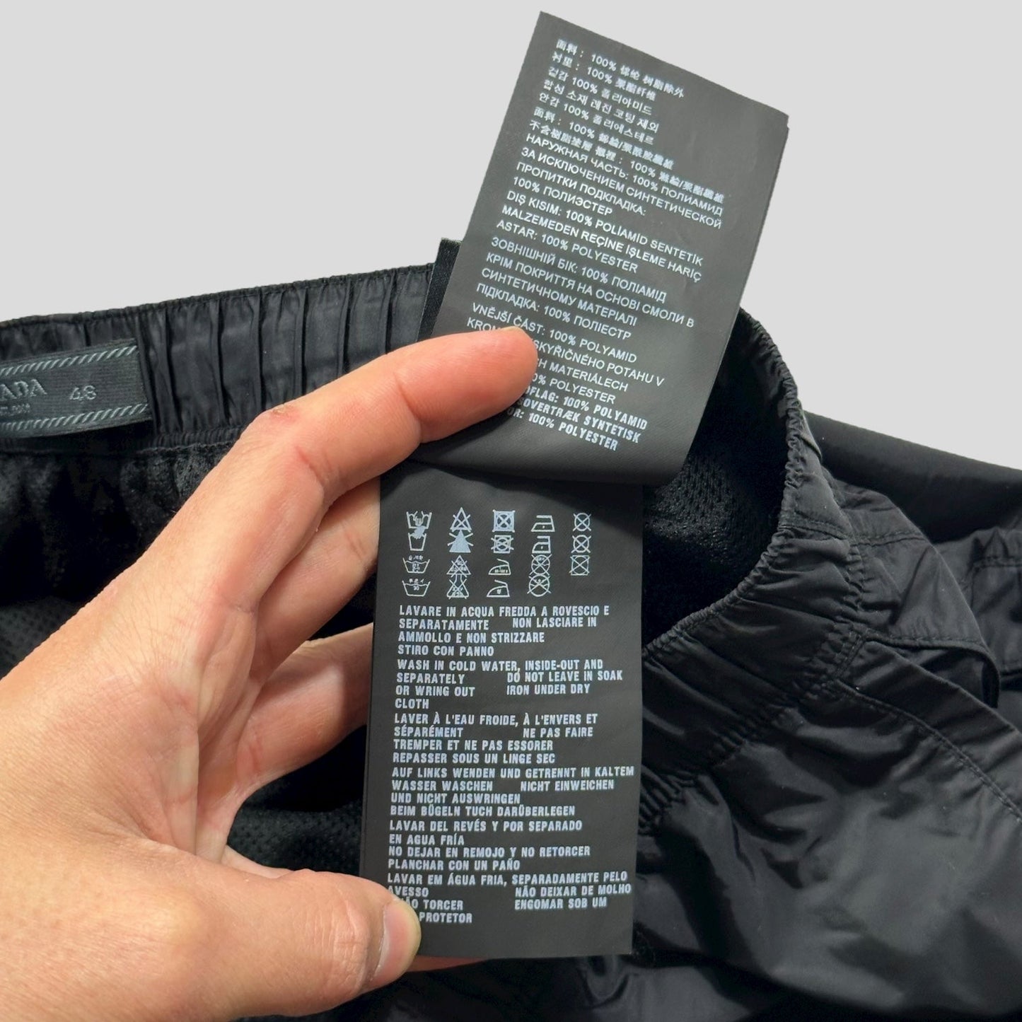 Prada Milano 2018 Black Nylon Red Tab Swim Shorts - IT48 (M)