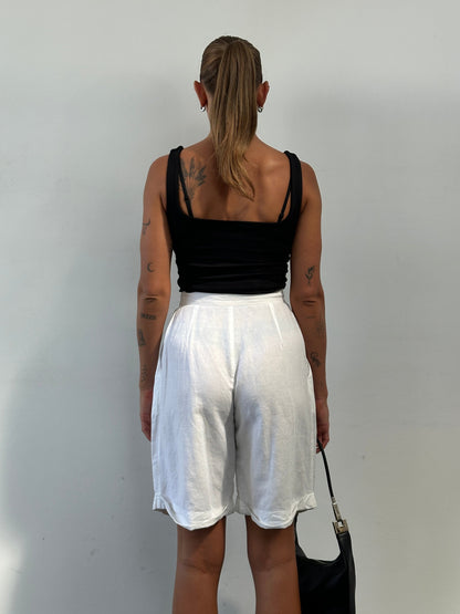 Vintage Linen Pleated High Waisted Wide Bermuda Shorts - W24