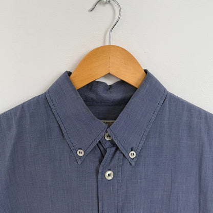 1990s armani jeans short sleeve button up shirt | O/S, Blue