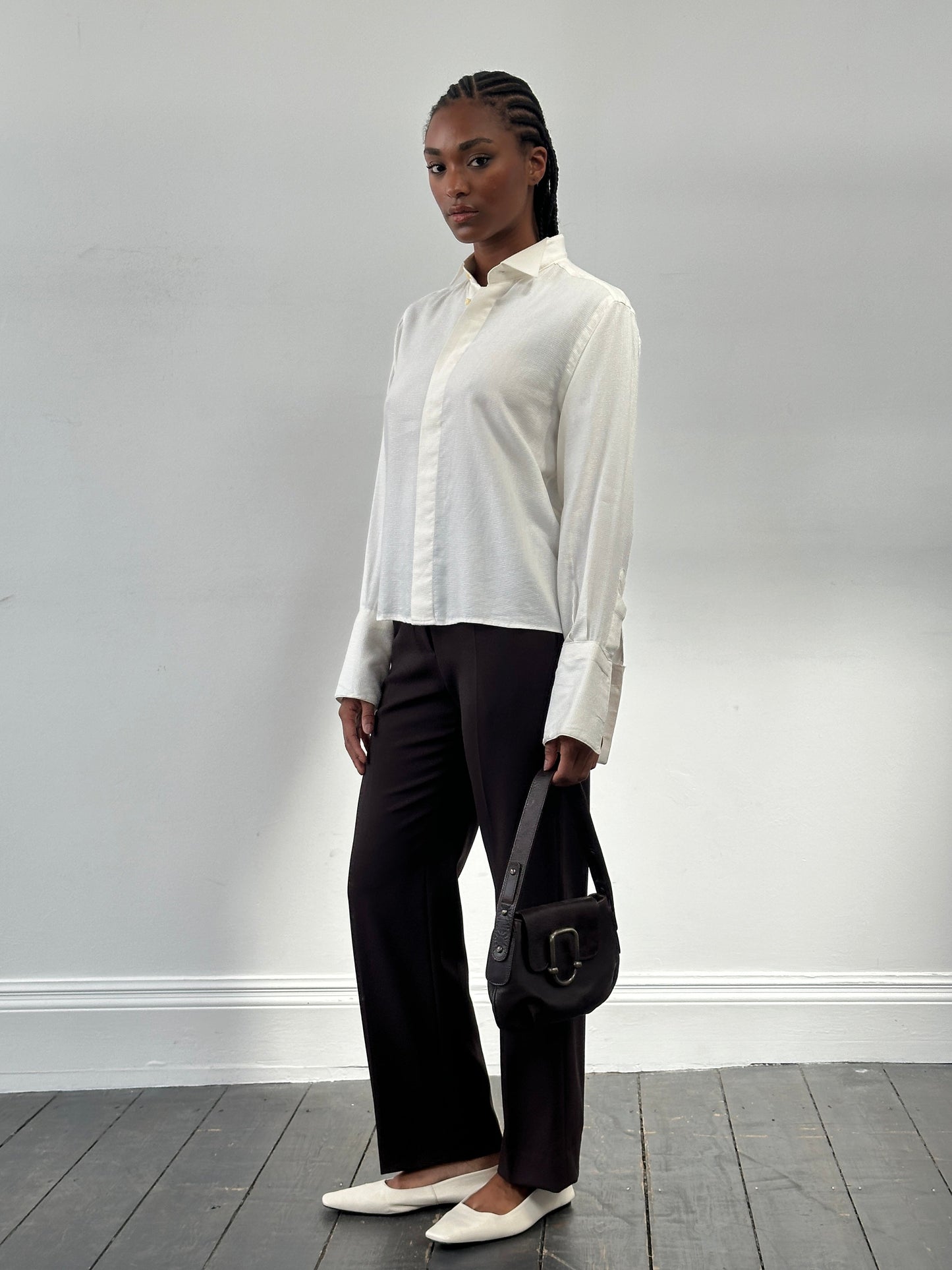 Italian Vintage 1970s Wing Collar Boxy Dress Shirt - M