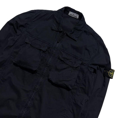 Stone Island Navy Canvas Overshirt | Large, Navy