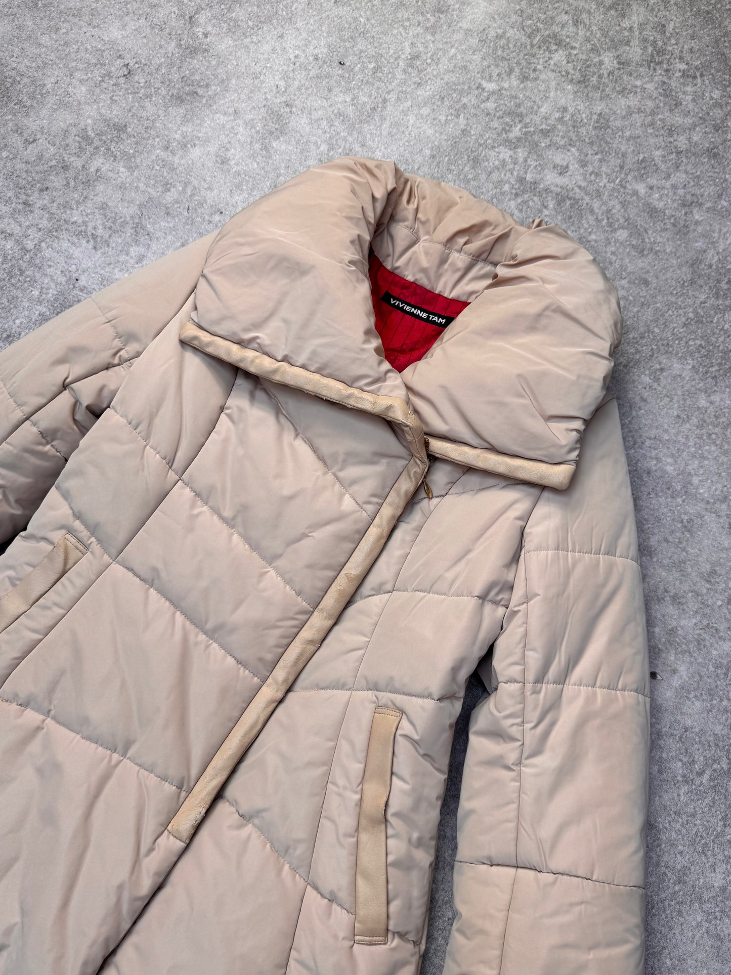 Vivienne Tam Cream Puffer Collar Quilted Jacket