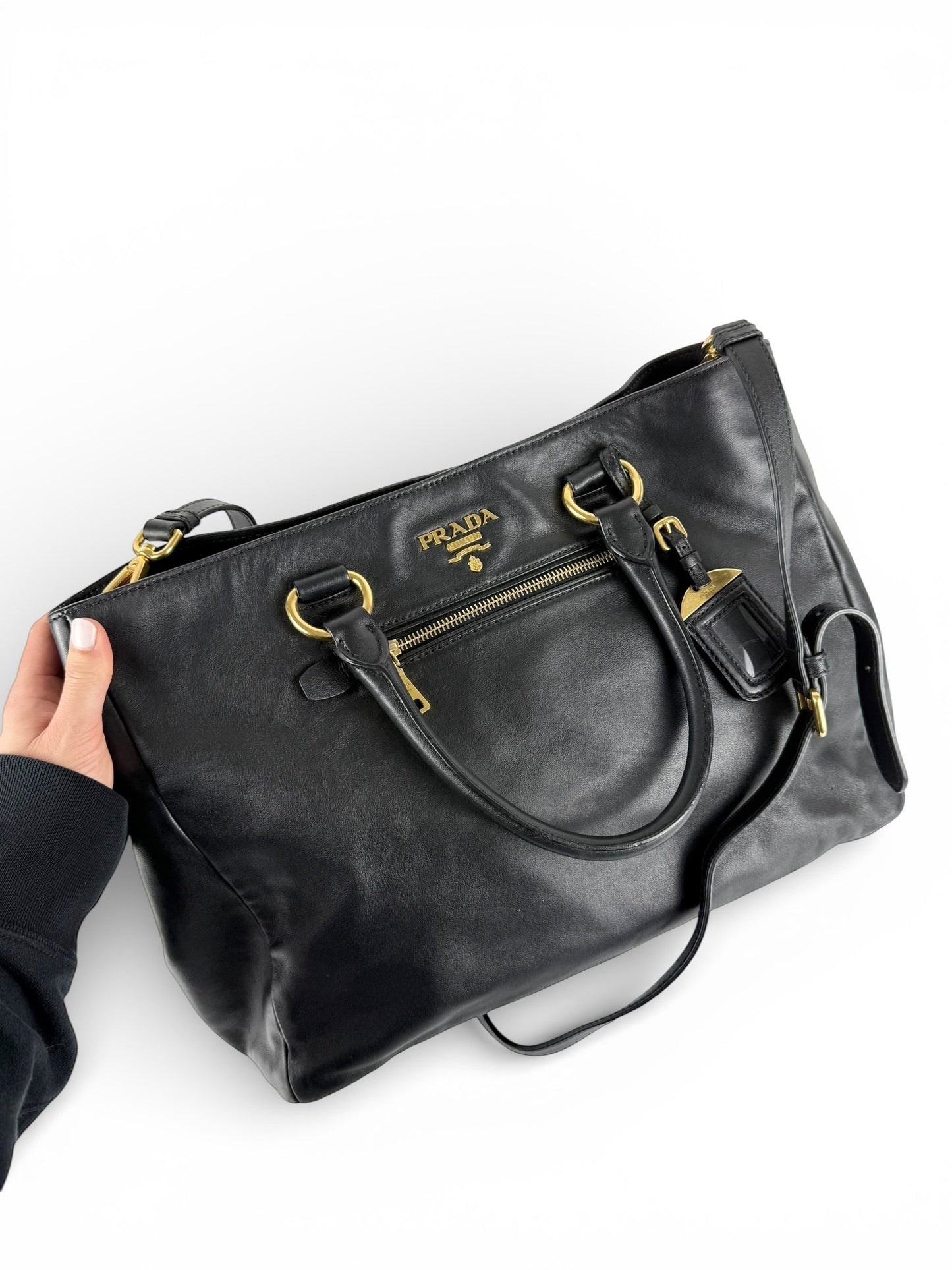 2010s Prada Nappa Leather 2Way Black Tote Bag | O/S, Black