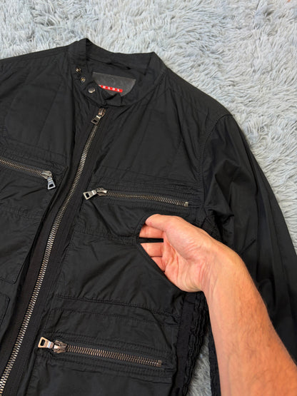 Prada Sport 00’s Tassel Detailed Cotton Multipocket Biker Jacket - M | O/S, Black
