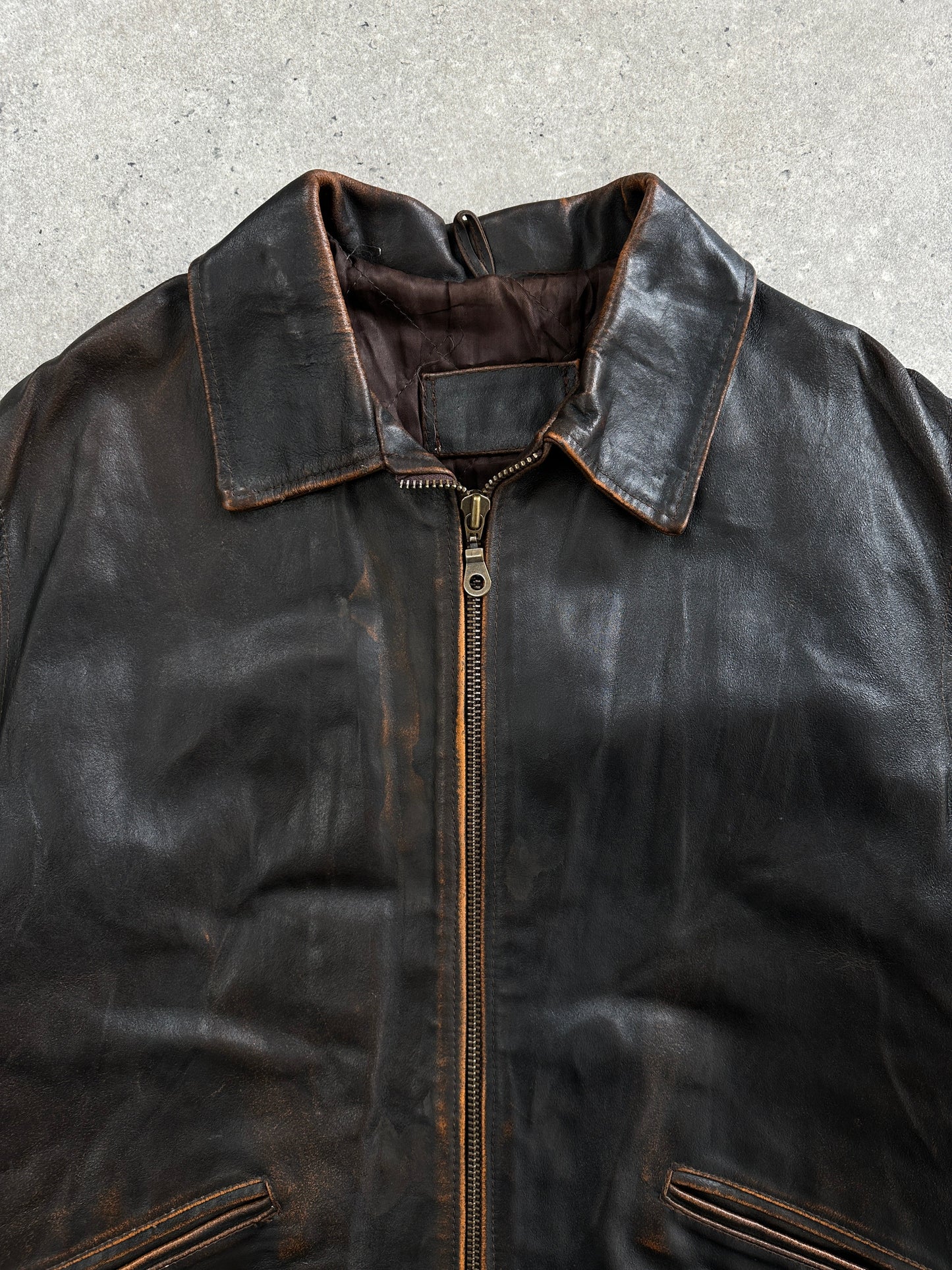 Italian Vintage 1990s Distressed Leather Jacket - L/XL