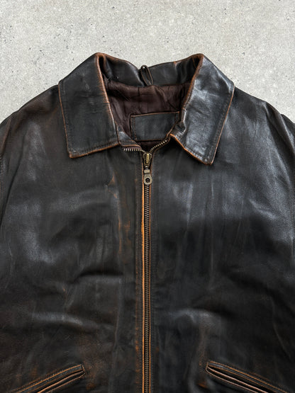 Italian Vintage 1990s Distressed Leather Jacket - L/XL