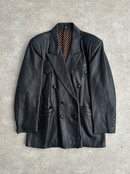 Vintage Double Breasted Leather Blazer Jacket - L