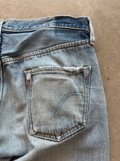1990's Levi's 501 Repaired ‘Big E’ Selvedge Jeans - 34 x 30 | W34, Red
