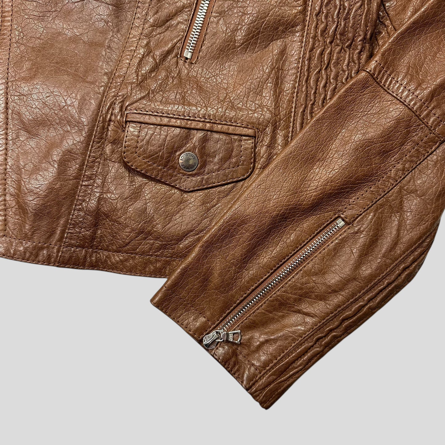 Neil Barrett 2012 Leather Padded Brown Multipocket Moto Jacket - S