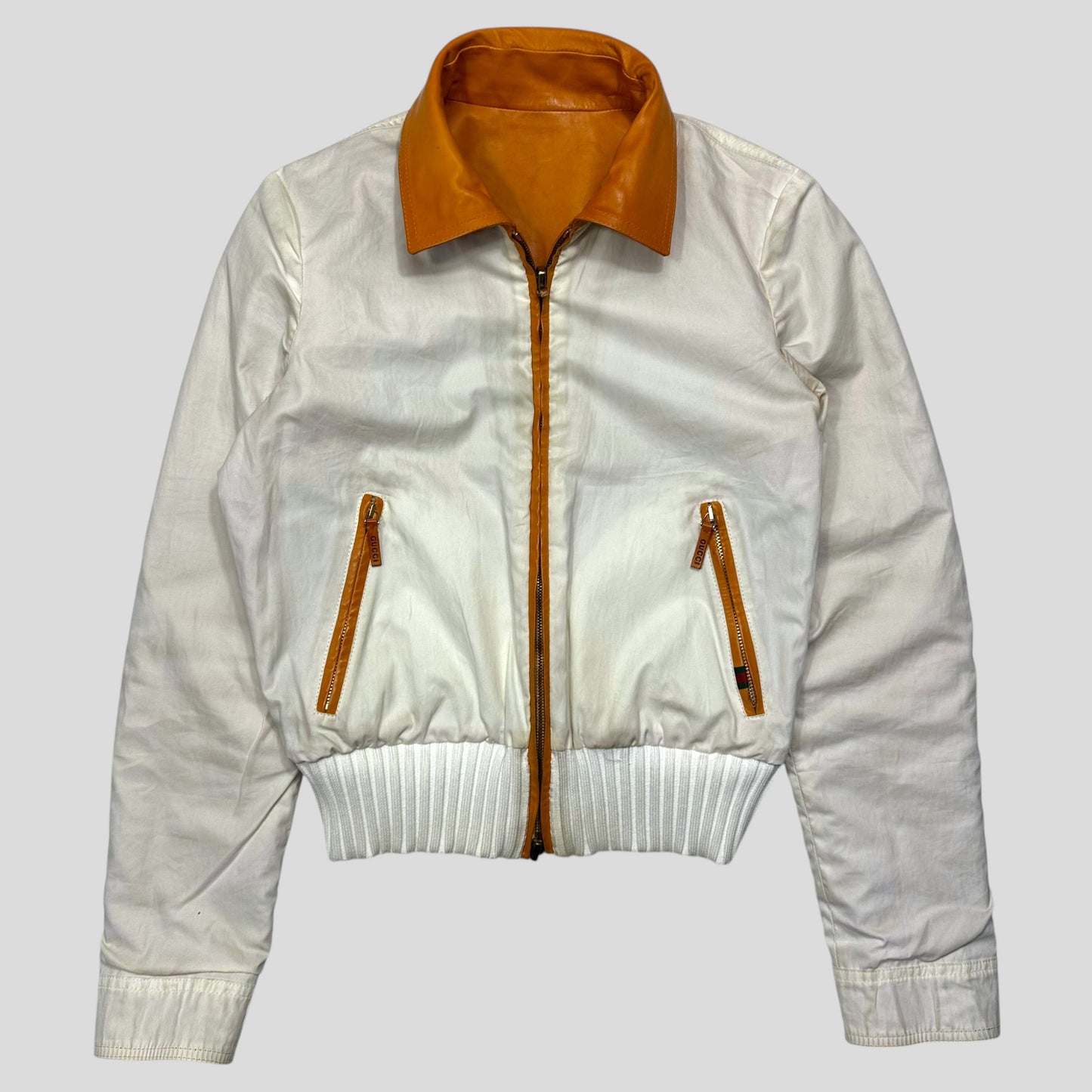 Gucci 2011 Leather Reversible Cropped Moto Biker Jacket - UK6/8