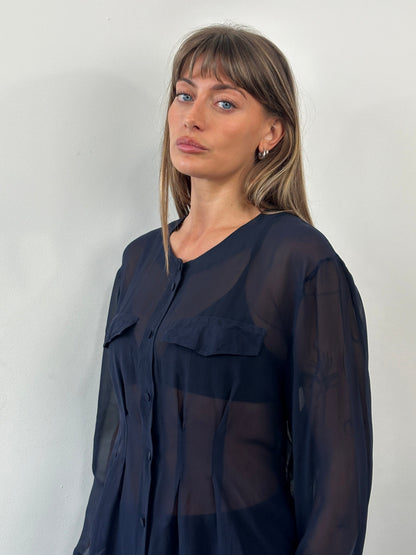 Vintage 1990s Pure Silk Sheer Shirt - M