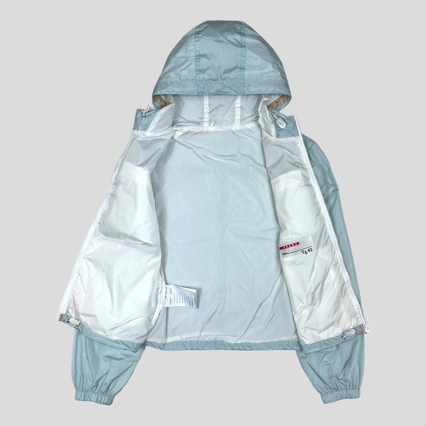 Prada Sport 2009 Baby Blue Cropped Nylon Shimmer Jacket - UK8