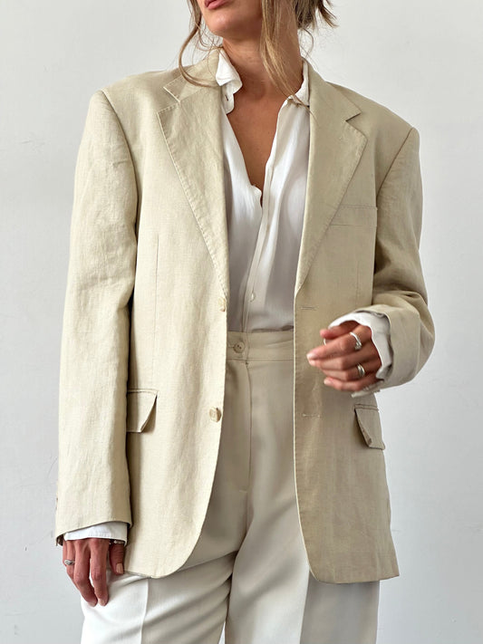 Vintage Pure Linen Single Breasted Blazer - 42R/L