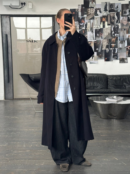 Vintage 1980s Pure Wool Concealed Placket Belted Coat - XL/XXL