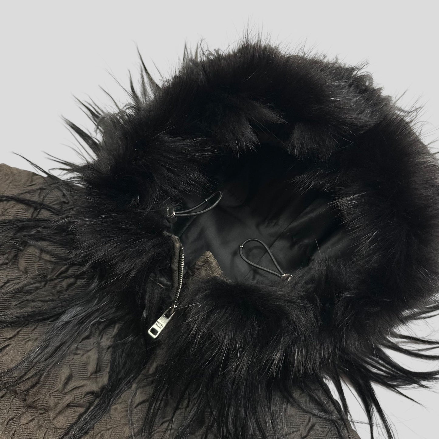 Prada 2014 Extreme Fur Hooded Silk & Wool Textured Puffer Jacket - IT44 (S) | Default Title, Blue