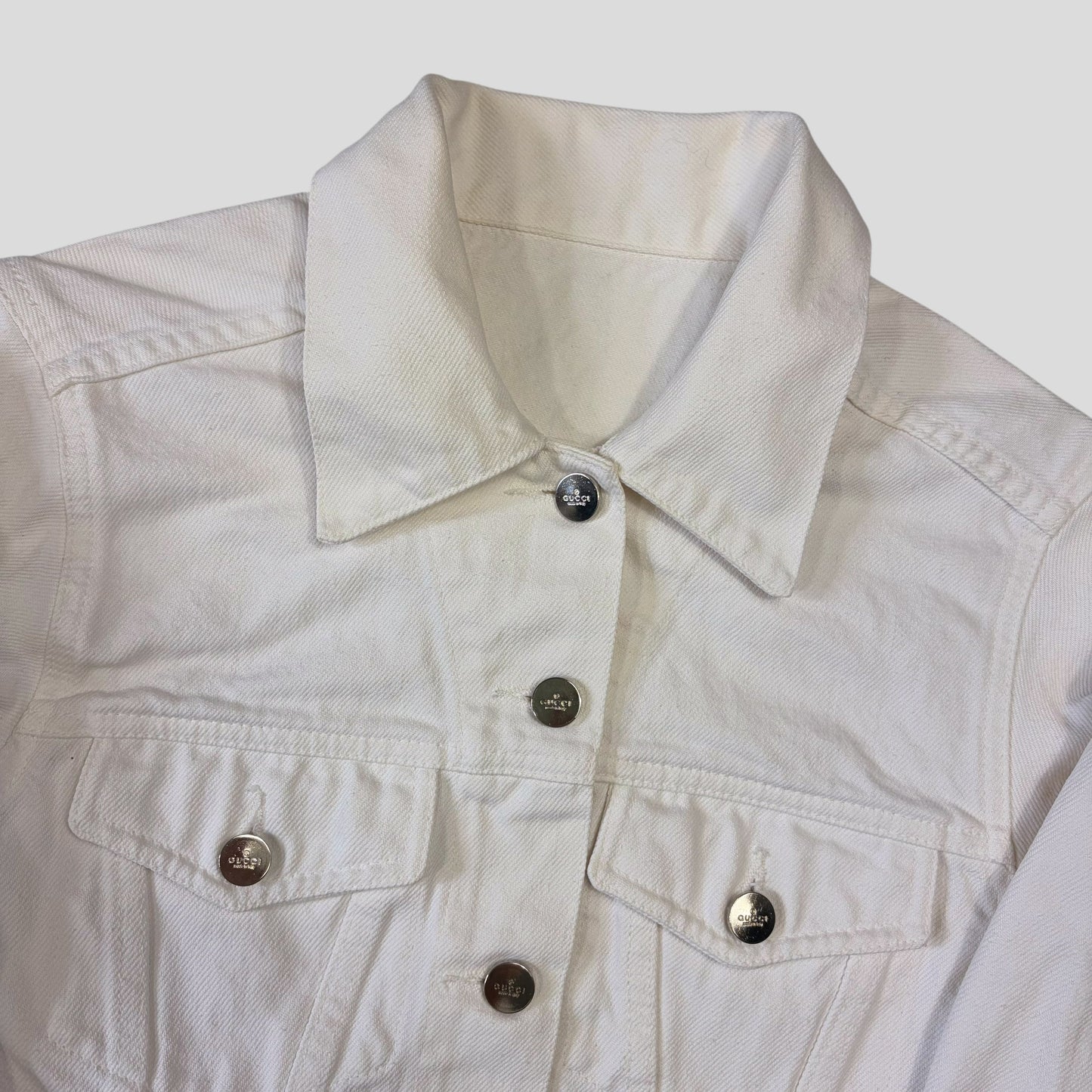 Gucci by Tom Ford 1999 White Denim Cropped Front Drop Jacket - IT40 | O/S, White