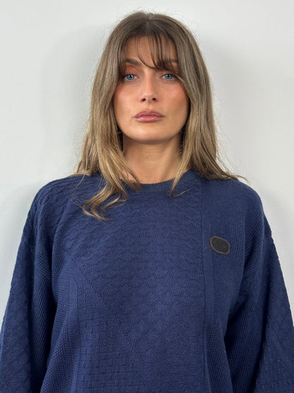 Valentino 1990s Cotton Cable Knit Logo Jumper - M/L