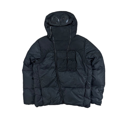 CP Company Goggle Hood Bi-Mesh Zip Up Puffer Jacket with Asymmetrical Zip