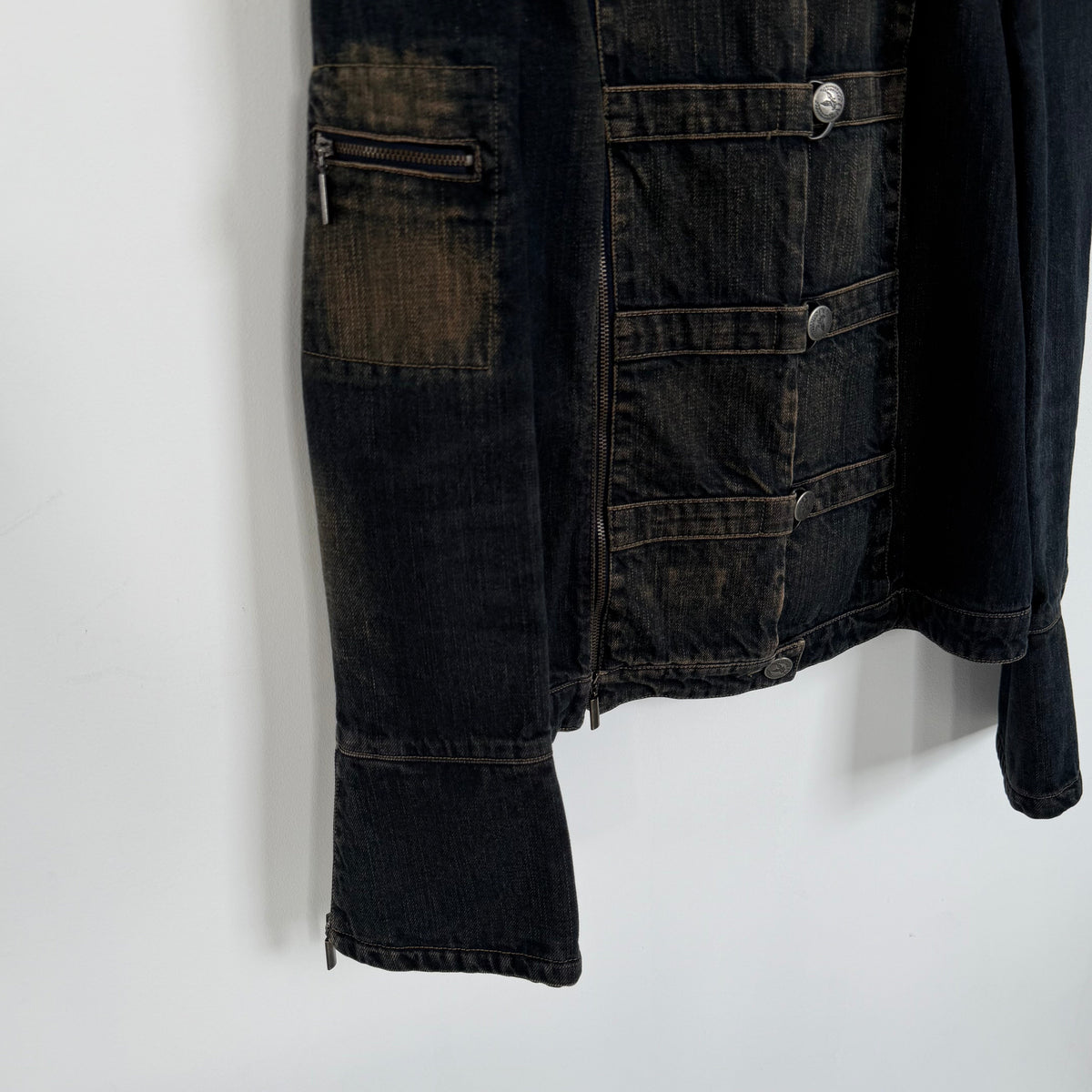 2000s armani jeans napoleon dark wash denim jacket | O/S, Dark Wash