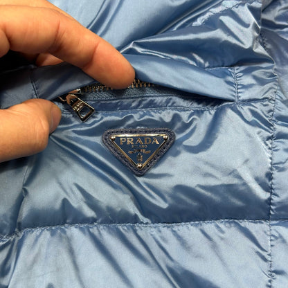 Prada Milano 2011 Satin Blue Nylon Down Logo Gilet