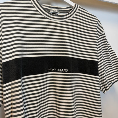 Early 00’s Stone Island Striped Logo T-shirt (XL) | XL, Black and White