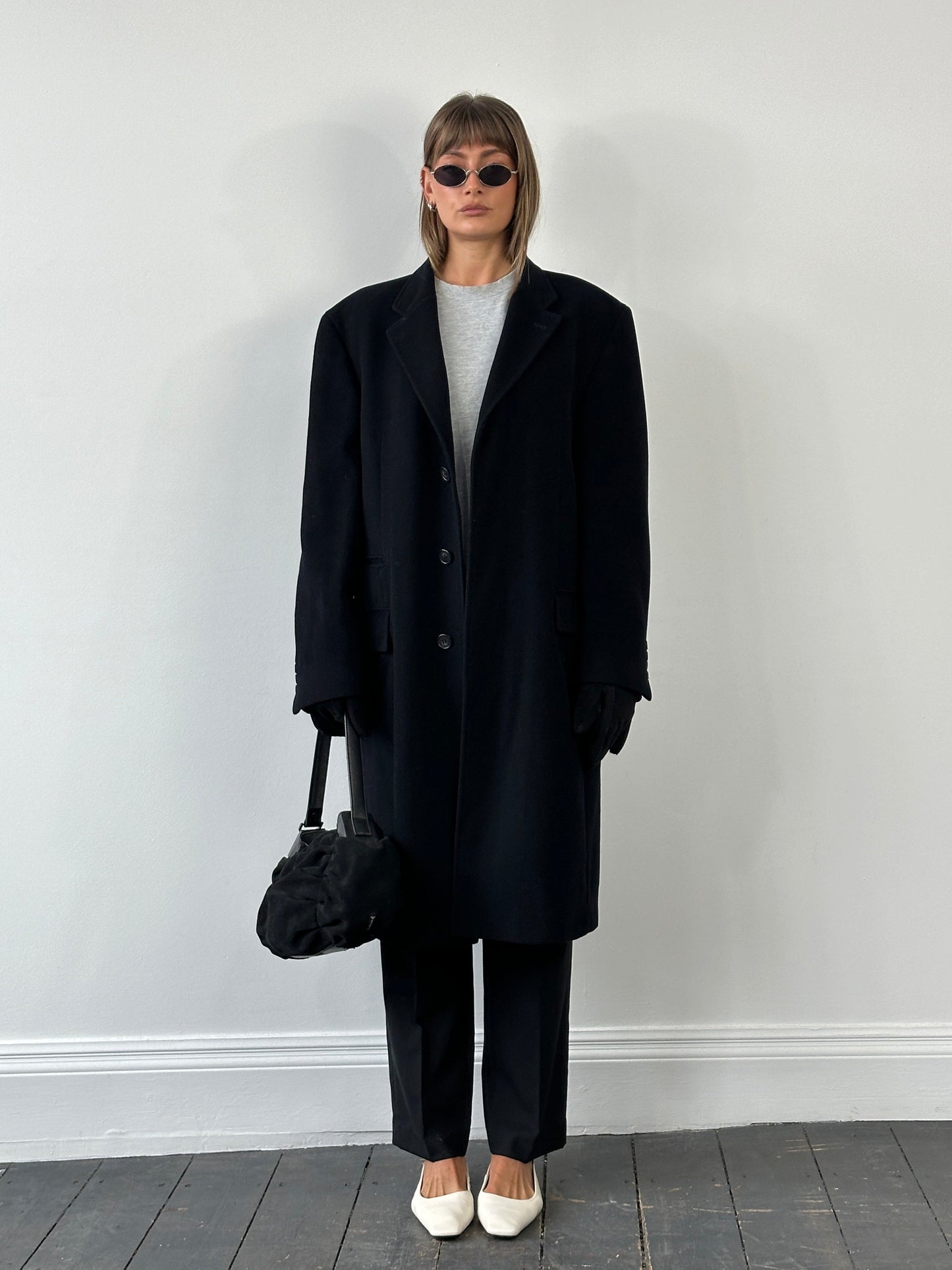 Balmain 1990s Wool Minimal Concelled Placket Coat - XL