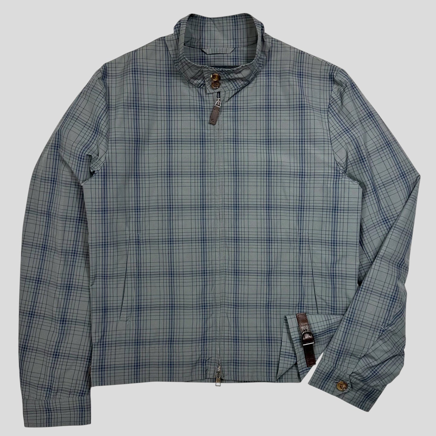 Gucci 2013 Grid Plaid Leather Horsebit Harrington Jacket - M | Default Title, Blue