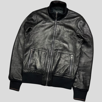 Gucci Nappa Leather Logo Web Bomber Jacket - IT46 (S)