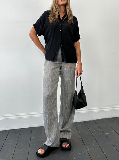 Max Mara Cotton Linen Herringbone High Waisted Trousers - W28