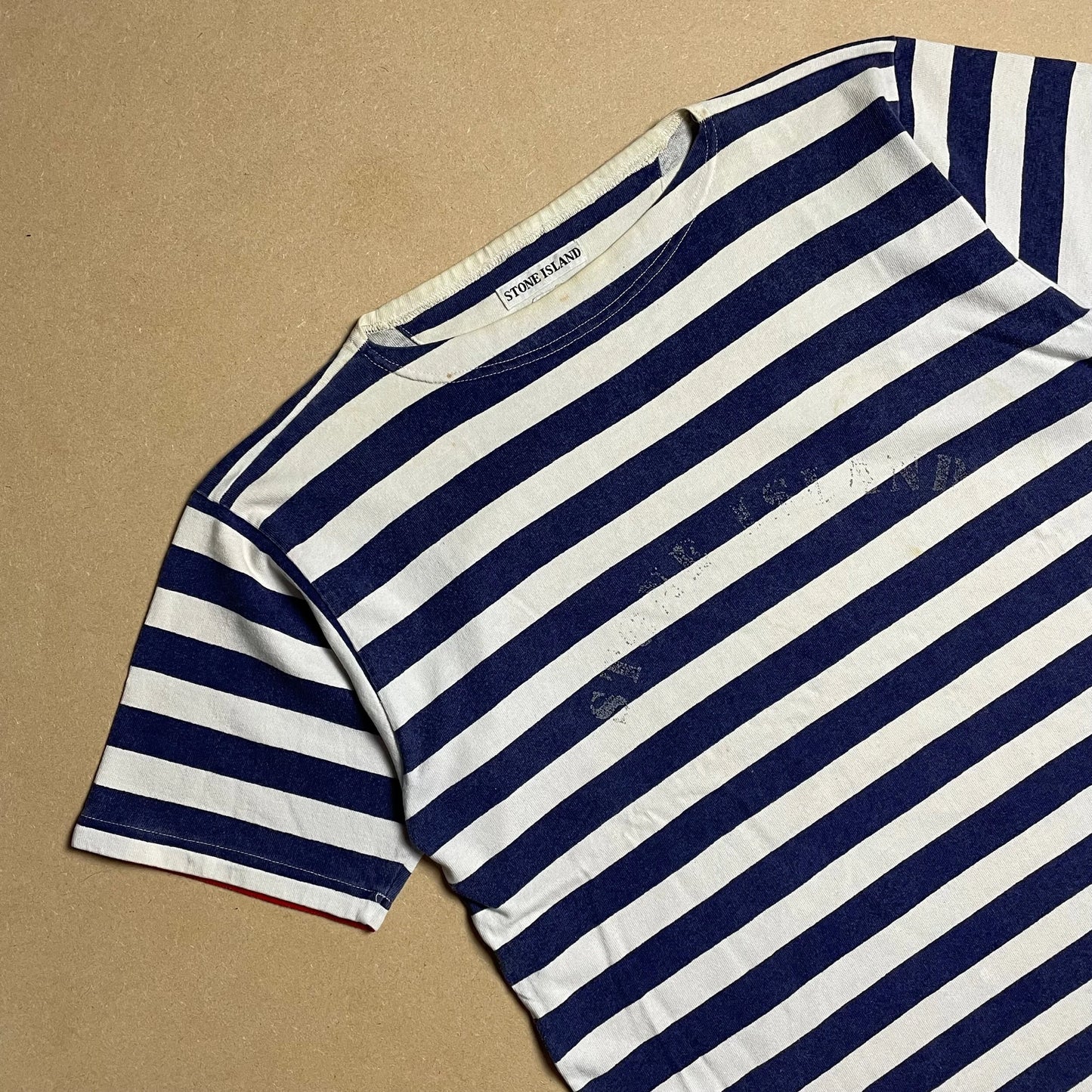 S/S 1992 Navy Blue & White Striped Reflective Breton T-shirt