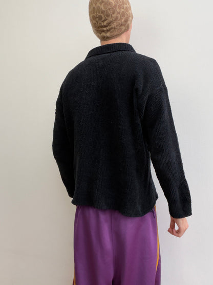 Stone Island SS97 Chenille Knit Button-Collar Jumper | Small, Black