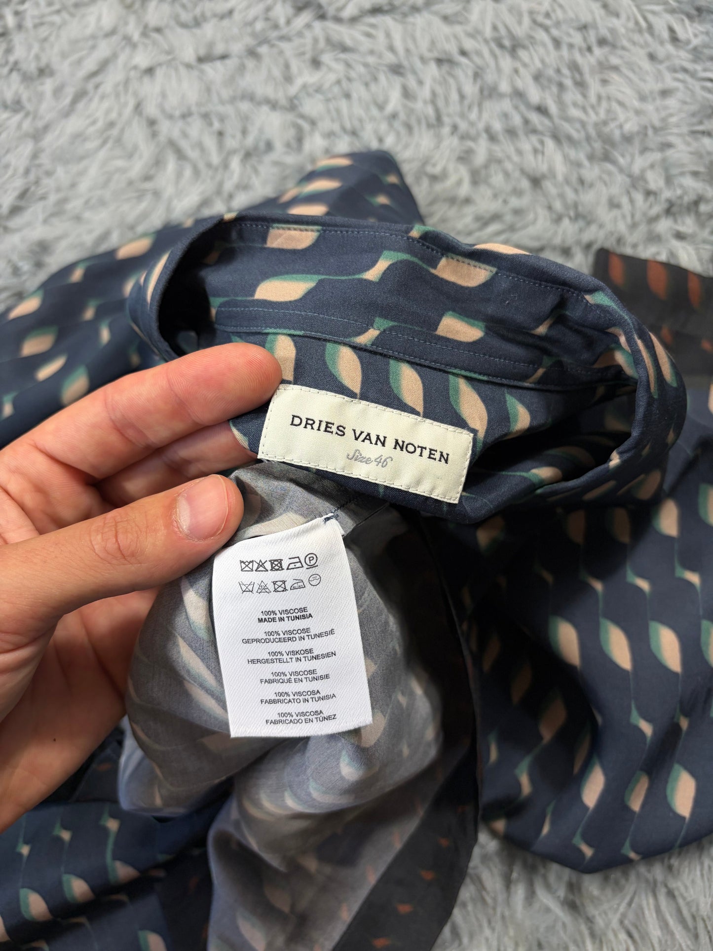 Dries Van Noten SS24 Satin Graphic Print Cuban Shirt - M | O/S, Blue
