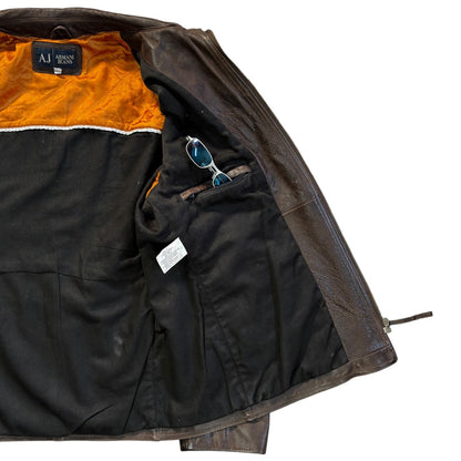 Armani Jeans 00’s Brown Leather Jacket XL | XL, Multicoloured