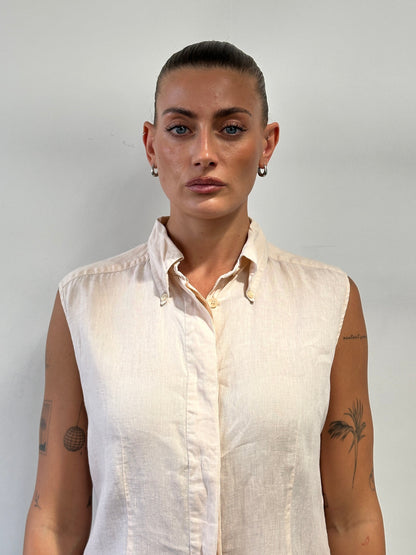 Max Mara Weekend Pure Linen Sleeveless Shirt - M/L