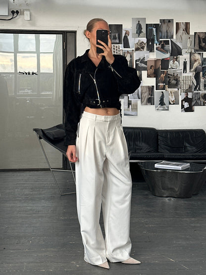 French Vintage 1980s Suede Cropped Biker Jacket - S/M