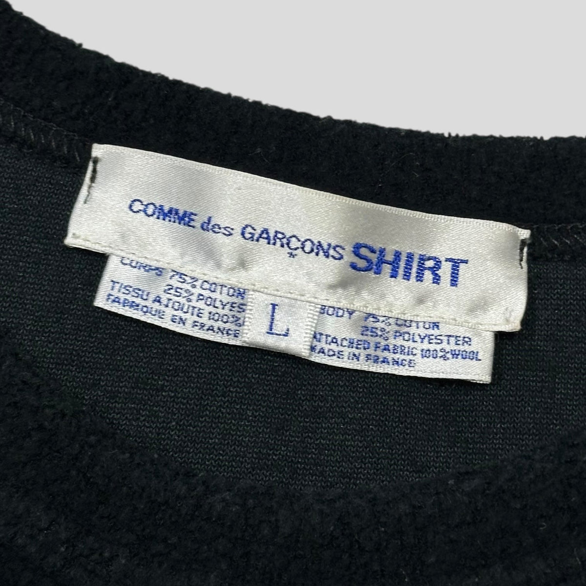 CDG SHIRT 1994 Wool Panel Towelled Fleece Sweatshirt - L/XL | Large, Black