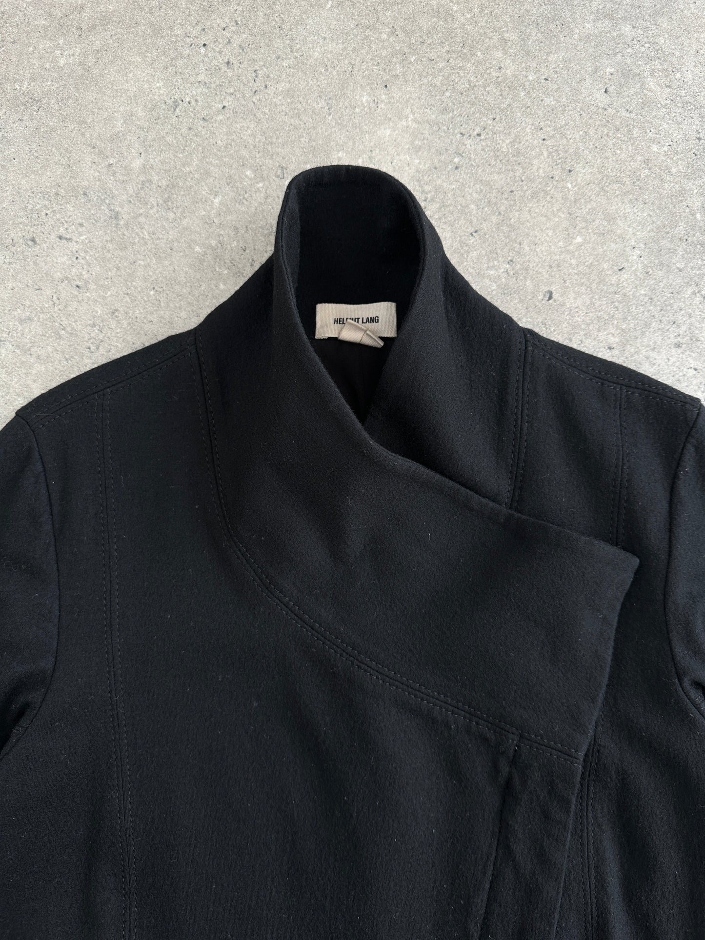 Helmut Lang Asymmetric High Neck Wool Belted Jacket - S