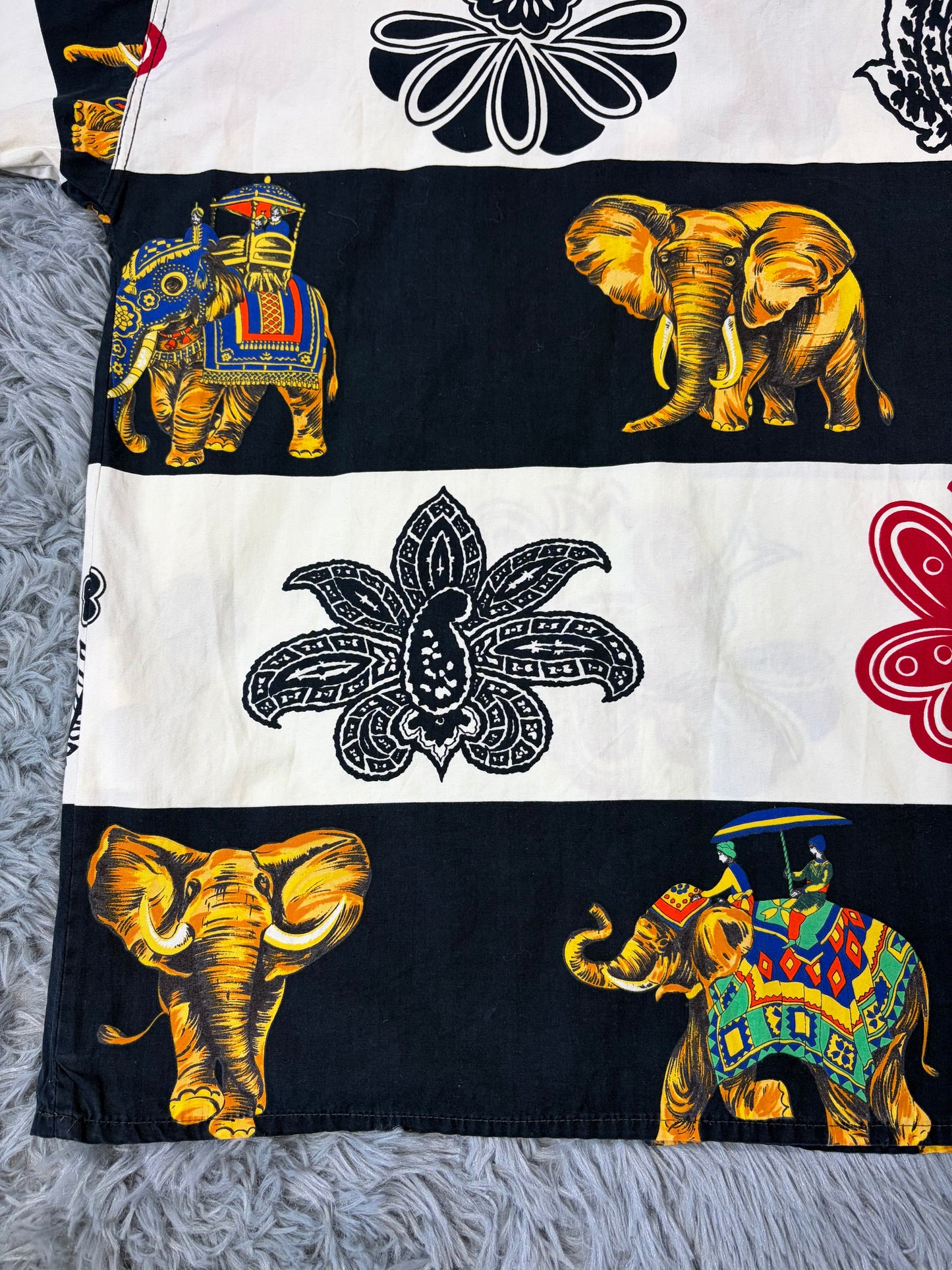 Versace VJC 90’s Regal Striped Elephant Shirt - S/M | S/M, Black, White, Yellow, Red