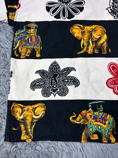 Versace VJC 90’s Regal Striped Elephant Shirt - S/M | S/M, Black, White, Yellow, Red