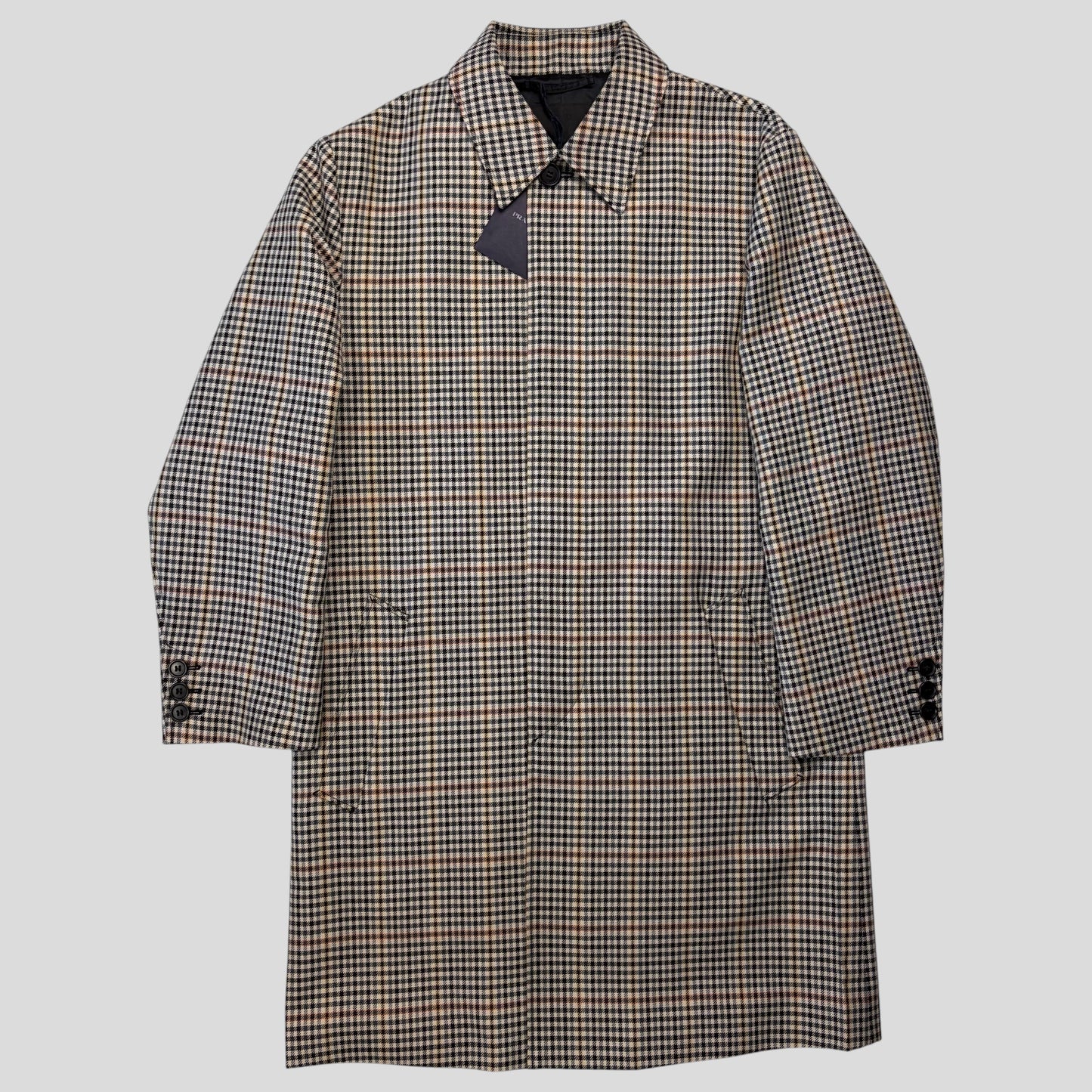Prada 2020 Plaid Houndstooth Impermeable Virgin Wool Car Coat  - M | O/S, Red