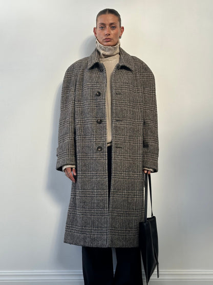 Vintage Wool Check Belted Coat - XL/XXL