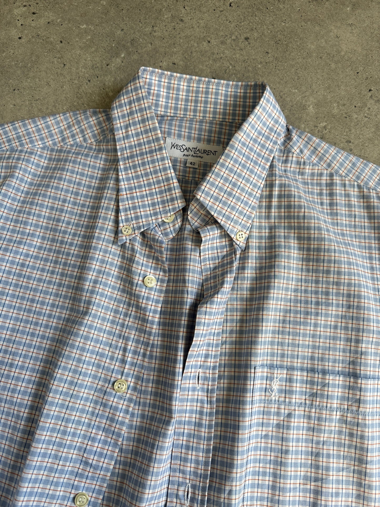 Yves Saint Laurent Check Cotton Logo Short Sleeve Shirt - XL